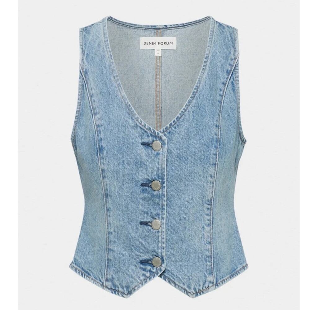 Aritzia Denim Forum Denim V-Neck Button Vest - Light Blue Cotton SZ XS Classic